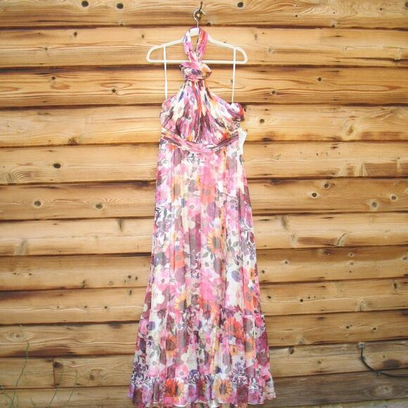 MAC DUGGAL 68108 Multicolor Asymmetrical Ruffled Halter Floral Gown - Picture 7 of 15